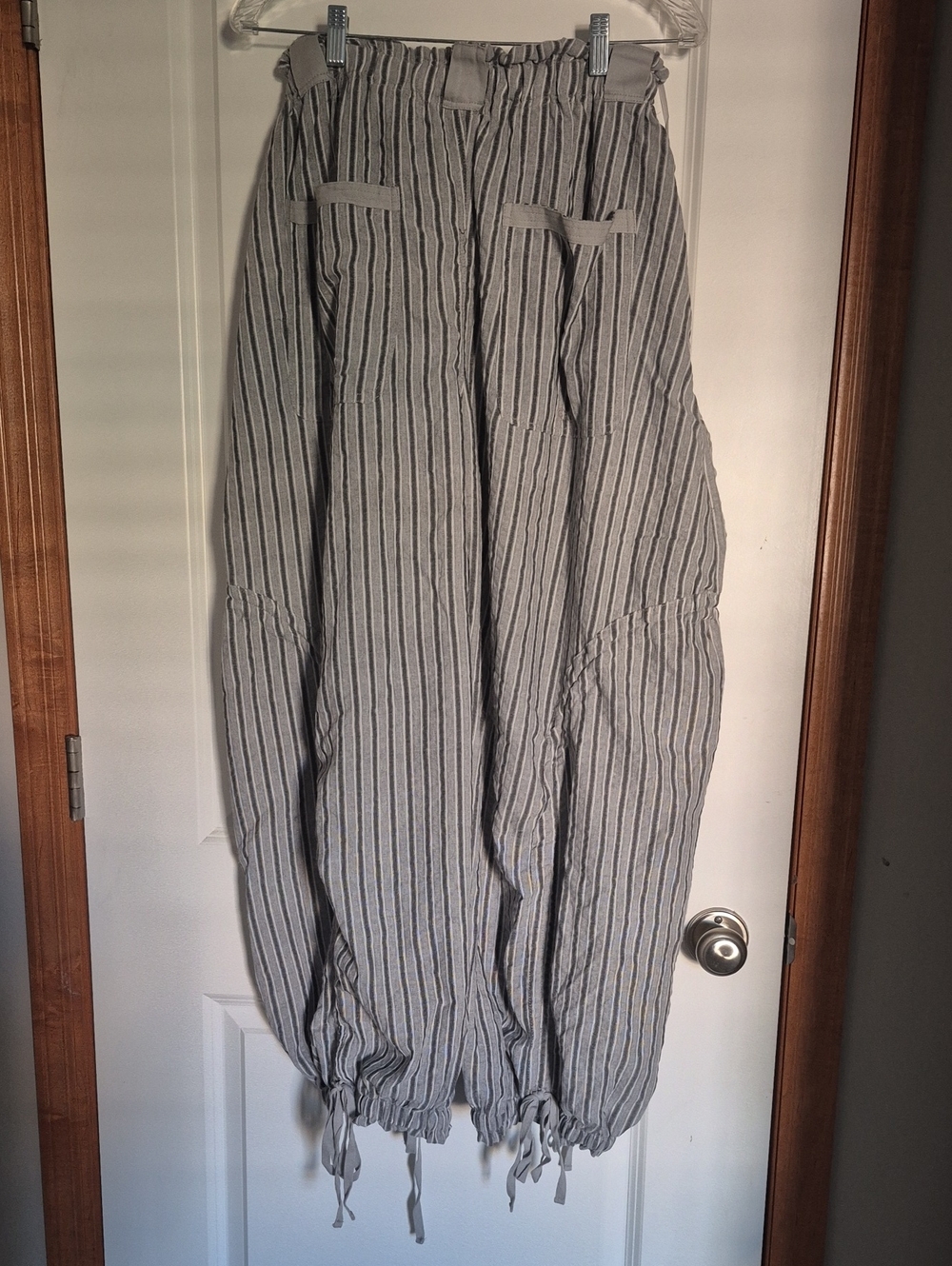 Blue Velvet Boho Striped Paperbag Waist Wide Leg Pants - Gray - Picture 3 of 3
